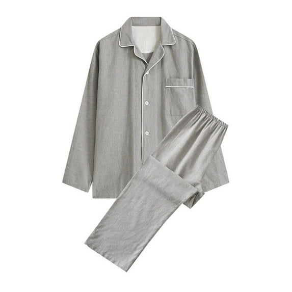 Tumotour Pajamas Sets For Men Button Down Long Sleeve V Neck Cotton Pajamas And Pocket Wide Leg Pant Suit Casual Solid Color Loose Breathable Comfortable Lounge Soft Sleepwear Set
