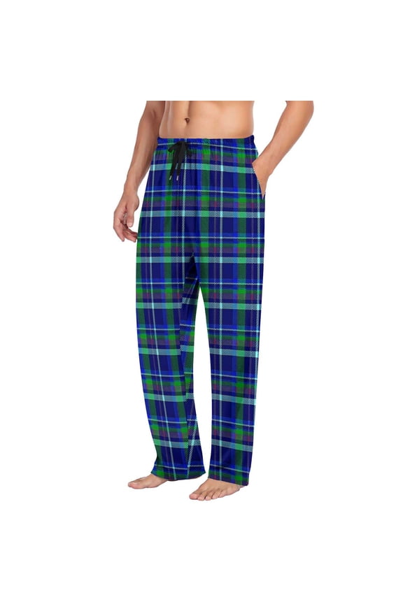 Plaid Lounge Bottoms for Man Loose Leisure Straight Leg Trousers Long Prints Pajama Pant Soft Sleepwear PJs with Pockets