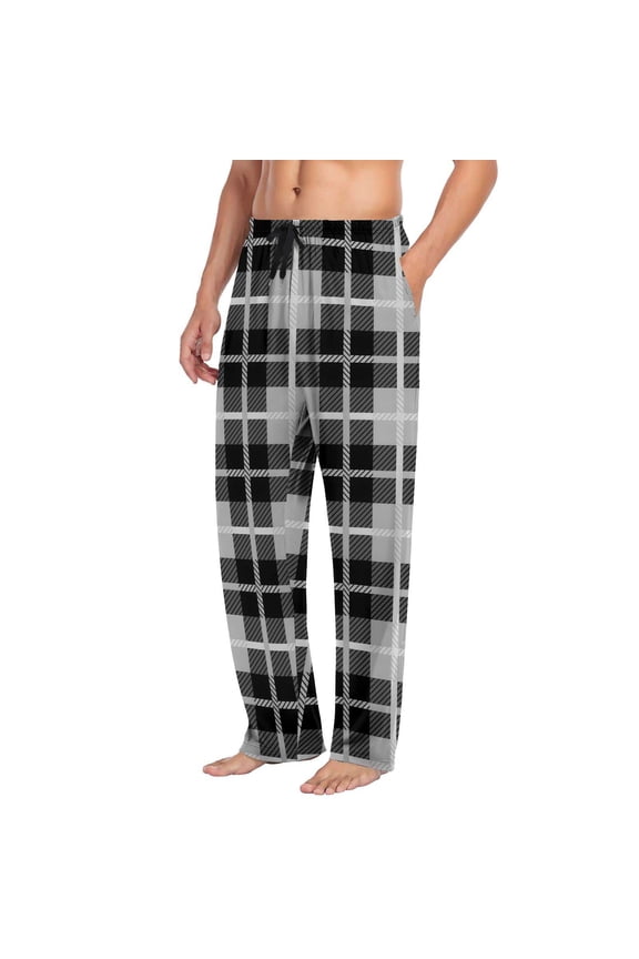 Plaid Lounge Bottoms for Man Loose Leisure Straight Leg Trousers Long Prints Pajama Pant Soft Sleepwear PJs with Pockets