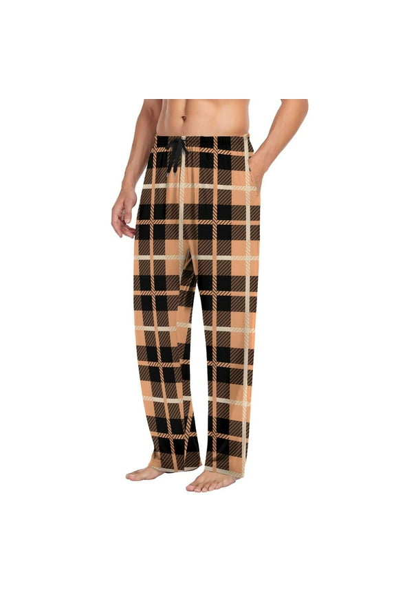 Plaid Lounge Bottoms for Man Loose Leisure Straight Leg Trousers Long Prints Pajama Pant Soft Sleepwear PJs with Pockets