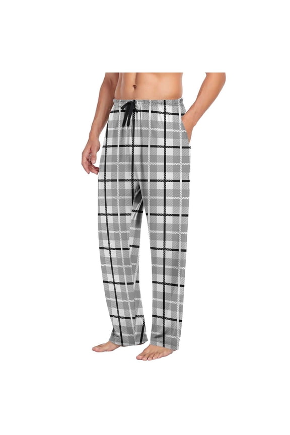 Plaid Lounge Bottoms for Man Loose Leisure Straight Leg Trousers Long Prints Pajama Pant Soft Sleepwear PJs with Pockets