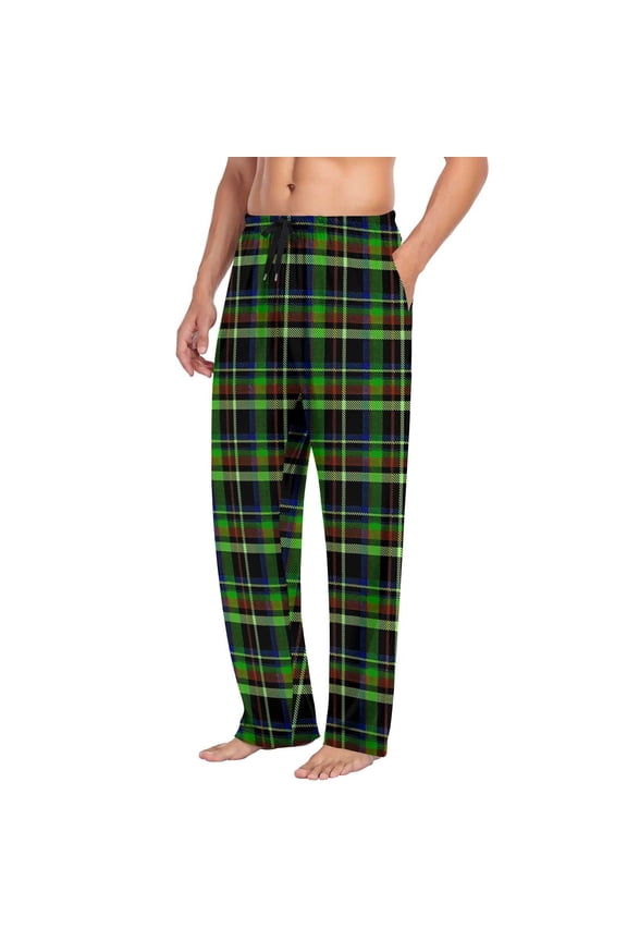 Plaid Lounge Bottoms for Man Loose Leisure Straight Leg Trousers Long Prints Pajama Pant Soft Sleepwear PJs with Pockets