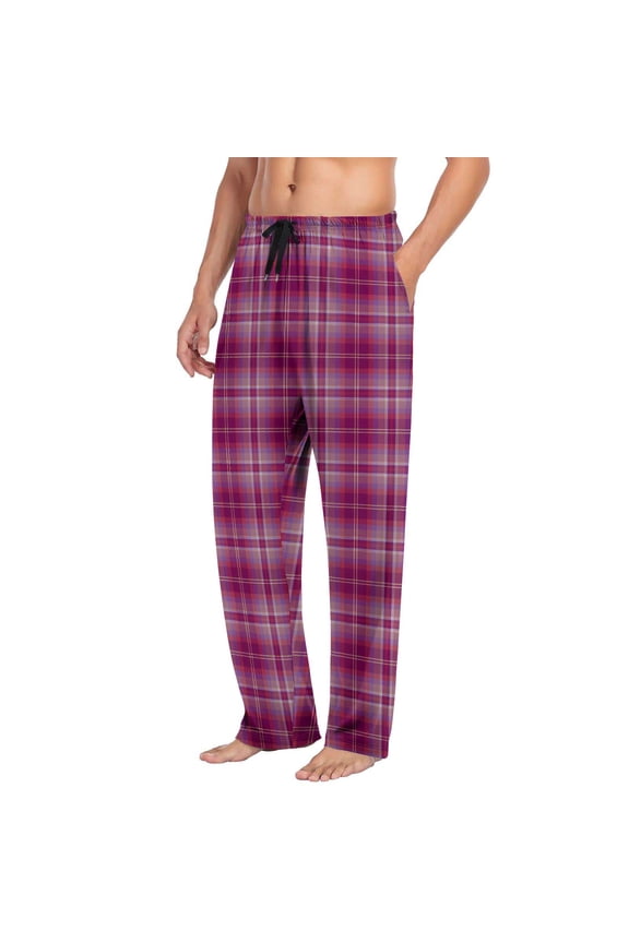 Plaid Lounge Bottoms for Man Loose Leisure Straight Leg Trousers Long Prints Pajama Pant Soft Sleepwear PJs with Pockets