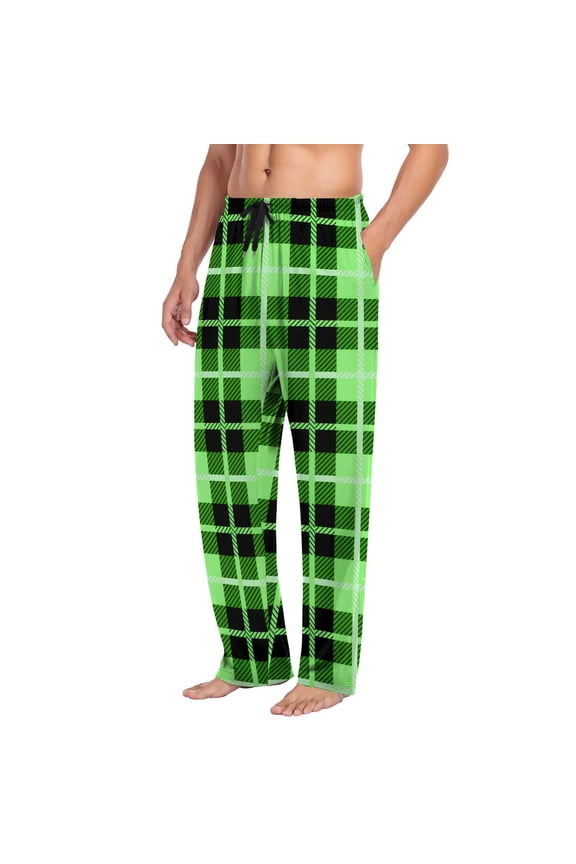 Plaid Lounge Bottoms for Man Loose Leisure Straight Leg Trousers Long Prints Pajama Pant Soft Sleepwear PJs with Pockets