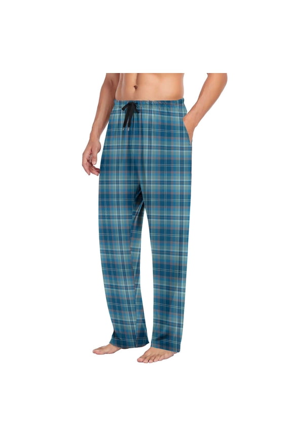 Plaid Lounge Bottoms for Man Loose Leisure Straight Leg Trousers Long Prints Pajama Pant Soft Sleepwear PJs with Pockets