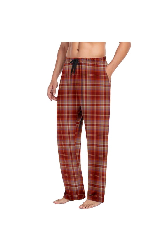 Plaid Lounge Bottoms for Man Loose Leisure Straight Leg Trousers Long Prints Pajama Pant Soft Sleepwear PJs with Pockets