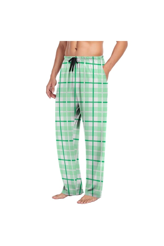 Plaid Lounge Bottoms for Man Loose Leisure Straight Leg Trousers Long Prints Pajama Pant Soft Sleepwear PJs with Pockets
