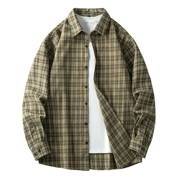 Tumotour Plaid Shirt For Men Flannel Button Down Lapel Crew Neck Long Sleeve Brushed Cotton Slim Tops 2024 Fall Fashion Casual Regular Lightweight Vintage Loose Fit Soft Outdoor Shirt