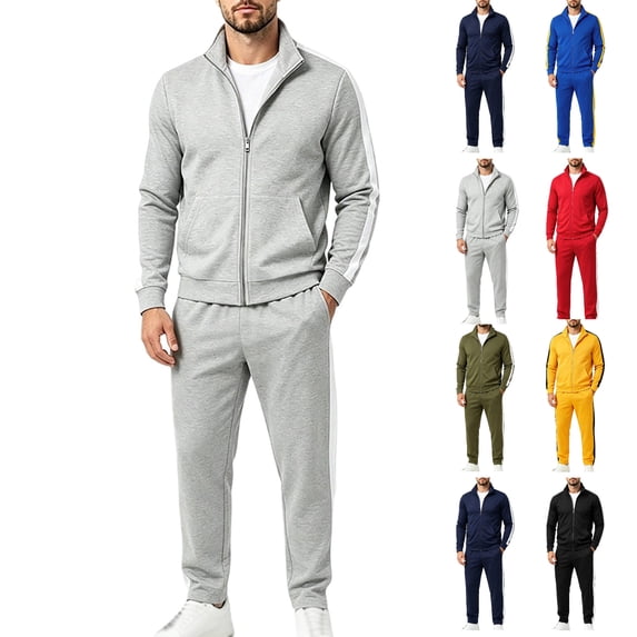 Tumotour Plus Size 2 Piece Sweatsuits for Men'S Color Block Stand Collar Full Zip Long Sleeve Jacket with Sweatpants Tracksuit Set Drawstring Elastic Waist Athletic Workout Running Sportswear Set