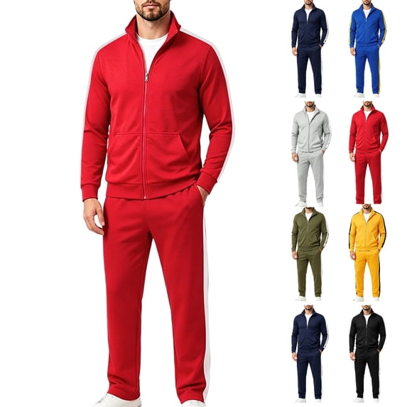 Tumotour Plus Size 2 Piece Sweatsuits for Men'S Color Block Stand Collar Full Zip Long Sleeve Jacket with Sweatpants Tracksuit Set Drawstring Elastic Waist Athletic Workout Running Sportswear Set