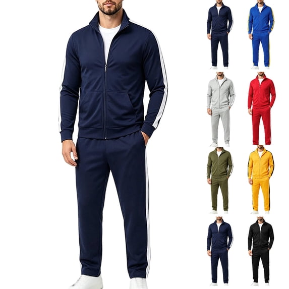 Tumotour Plus Size 2 Piece Sweatsuits for Men'S Color Block Stand Collar Full Zip Long Sleeve Jacket with Sweatpants Tracksuit Set Drawstring Elastic Waist Athletic Workout Running Sportswear Set