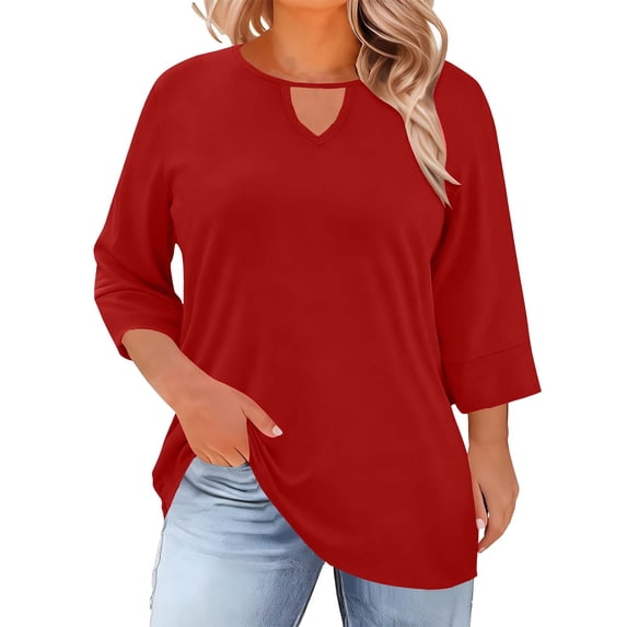Tumotour Plus Size 3/4 Sleeve Shirts for Women summer Outfits Tunic Tops Dressy Casual V-Neck Basic Tee Tops Loose Fit Blouses top