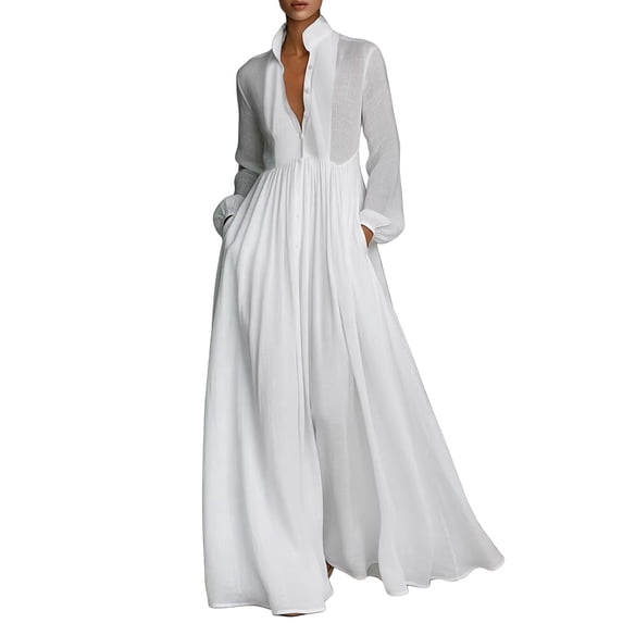 Tumotour Plus Size Button Up Shirt Dress for Women's Long Sleeve Flowy A-Line Maxi Dress Fall Tunic Dress