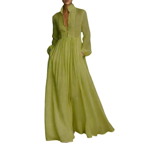 Tumotour Plus Size Button Up Shirt Dress for Women's Long Sleeve Flowy A-Line Maxi Dress Fall Tunic Dress