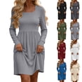 thumbnail image 1 of Tumotour Plus Size Fall Dress for Women's Solid Color Square Neckline High Waisted A-Line Mini Dress knitted Long Sleeve Slim T-Shirt Dress, 1 of 10
