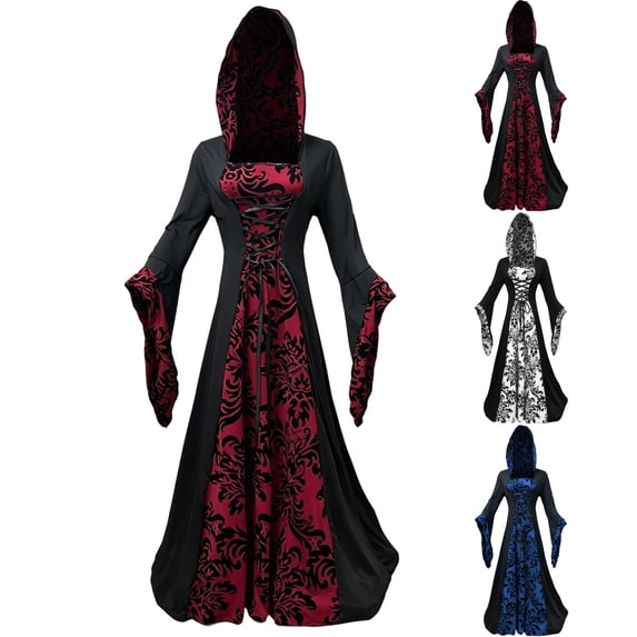 Tumotour Plus Size Hooded Gothic Witch Dress for Women's Medieval Vintage Court Long Dress Halloween Stage Performance Victorian Dress Corset Renaissance Dress
