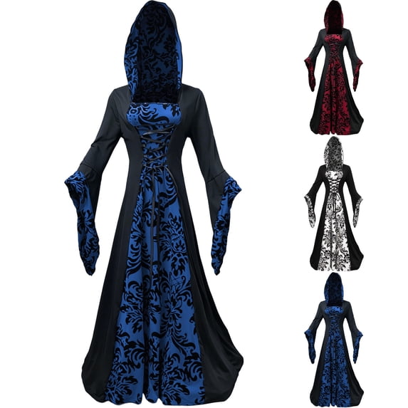 Tumotour Plus Size Hooded Gothic Witch Dress for Women's Medieval Vintage Court Long Dress Halloween Stage Performance Victorian Dress Corset Renaissance Dress