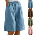 thumbnail image 1 of Tumotour Plus Size Linen Shorts for Women's Elastic Waist Buttons Wide-Leg Shorts Summer Bermuda Shorts with Pockets, 1 of 7