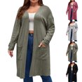 thumbnail image 1 of Tumotour Plus Size Long Cardigan for Women's Long Sleeve Knit Open Front Outerwear Coats Fall Sweaters Outfits with Pockets, 1 of 8