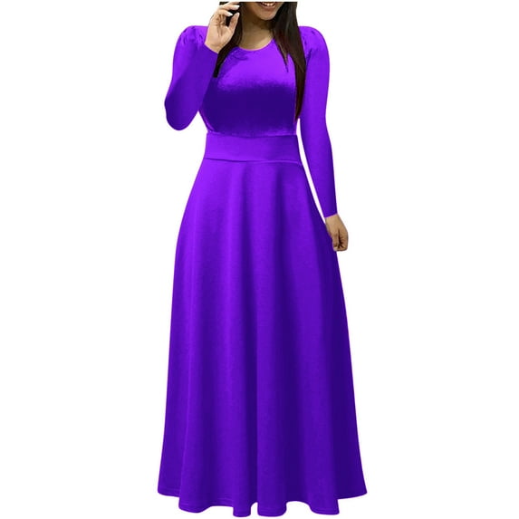 Tumotour Plus Size Maxi Dress for Women Long Sleeve Fall Dress Es Casual Color Block Crew Neck Patchwork Long Dress Es