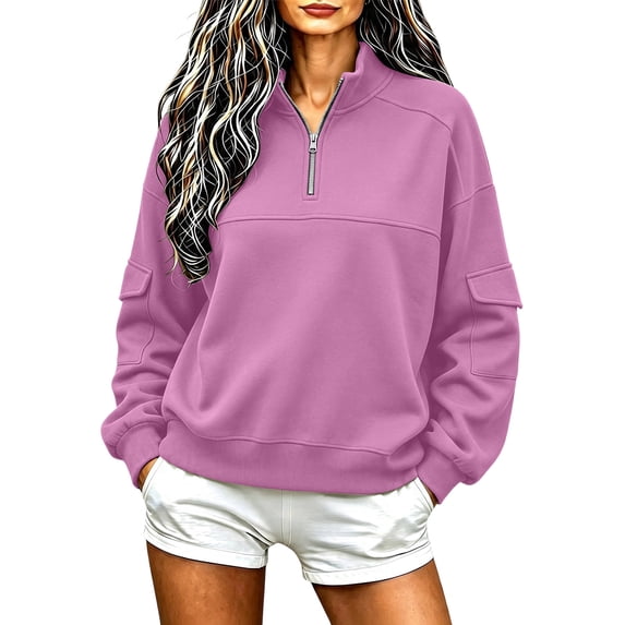 Tumotour Plus Size Pullover Sweatshirts for Women's 1/4 Zip Up Stand Collared Oversized Hoodless Long Sleeve Tops Fall Tunic Blouses