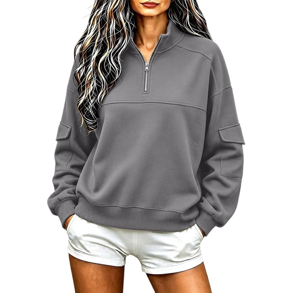 Tumotour Plus Size Pullover Sweatshirts for Women's 1/4 Zip Up Stand Collared Oversized Hoodless Long Sleeve Tops Fall Tunic Blouses