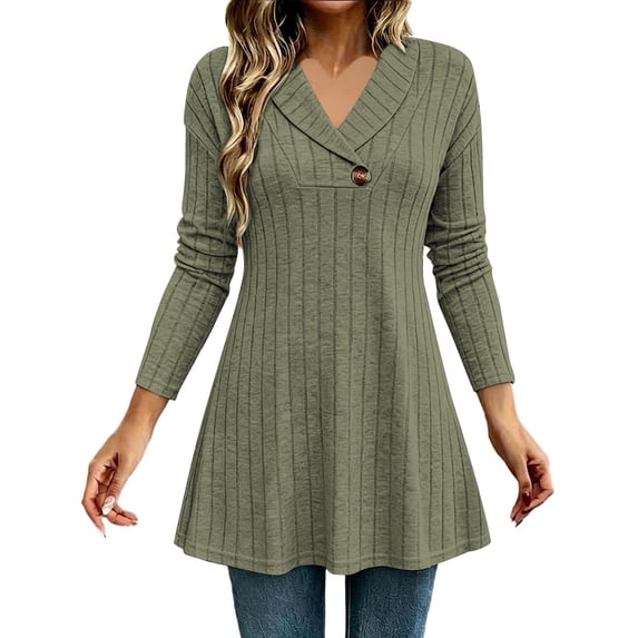 Tumotour Plus Size Pullover Tops for Ladies' Swing Flowy Blouse To Wear with Leggings Long Sleeved V-Neck Fall Tunic Shirt