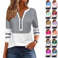 thumbnail image 1 of Tumotour Plus Size Pullover Tops for Women'S Color Block Half Zip Blouse V-Neck Long Sleeve Fall Tunic Shirt, 1 of 7