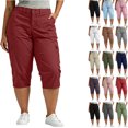 thumbnail image 1 of Tumotour Plus Size Summer Cargo Shorts for Women's Solid Color Straight-Leg Shorts Elastic Waist Casual Bermuda Shorts with Pockets, 1 of 8