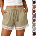 thumbnail image 1 of Tumotour Plus Size Summer Linen Shorts for Women'S Solid Lace Elastic Waist Drawstring Tassel Casual Summer Board Shorts Lightweight Wide-Leg Beach Shorts with Pockets, 1 of 8