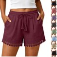 thumbnail image 1 of Tumotour Plus Size Summer Linen Shorts for Women'S Solid Lace Elastic Waist Drawstring Tassel Casual Summer Board Shorts Lightweight Wide-Leg Beach Shorts with Pockets, 1 of 8