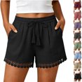 thumbnail image 1 of Tumotour Plus Size Summer Linen Shorts for Women'S Solid Lace Elastic Waist Drawstring Tassel Casual Summer Board Shorts Lightweight Wide-Leg Beach Shorts with Pockets, 1 of 8