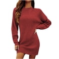 thumbnail image 1 of Tumotour Plus Size Sweater Dress for Women's Knit Bodycon Mini Dress Crew Neck Long Sleeve Fall Tunic Dress, 1 of 9