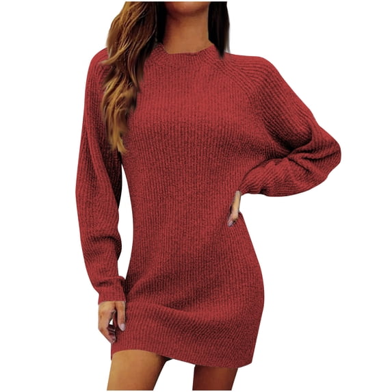 Tumotour Plus Size Sweater Dress for Women's Knit Bodycon Mini Dress Crew Neck Long Sleeve Fall Tunic Dress