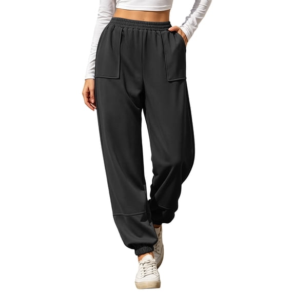 Tumotour Plus Size Sweatpants for Women Elastic High Waist Cuffed Pants Casual Drawstring Athletic Workout Running Joggers with Side Pockets