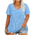 thumbnail image 1 of Tumotour Plus Size Tops For Women Sequined Short Sleeve V Neck T Shirt Oversized Summer Tunics Loose Tee, 1 of 5