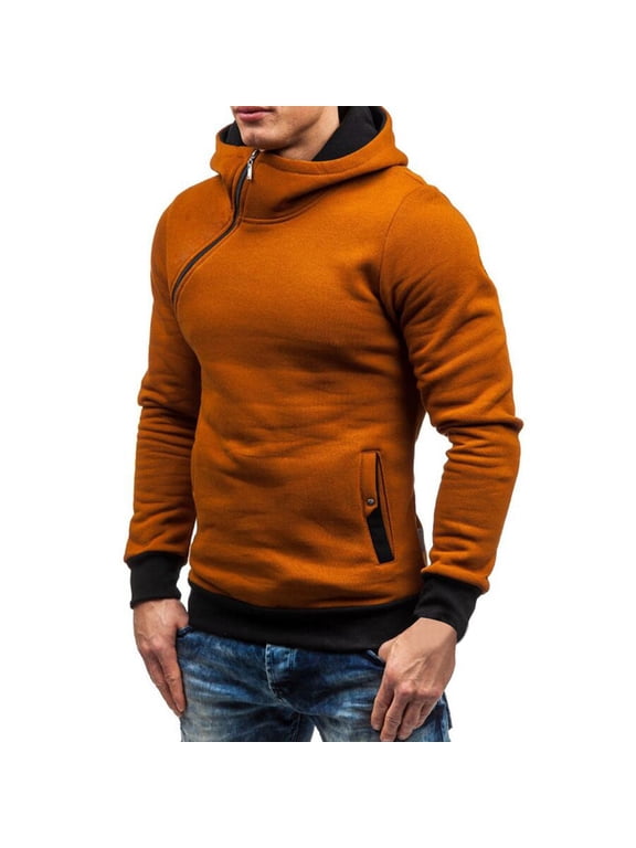 Pullover Hoodies For Men Diagonal Half Zipper Long Sleeve Crew Neck Pocket Tops Casual Solid Color Loose Hipster Hooded Sweatshirts