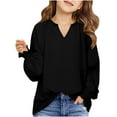 thumbnail image 1 of Tumotour Pullover Shirts For Girls V Neck Long Sleeve Puff Sleeve Chiffon Blouses Casual Solid Color Loose Fit Smocked Cuffs Shirts Tops, 1 of 8