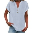 thumbnail image 1 of Tumotour Pullover Shirts For Women Cotton Linen Button Down V Neck Short Sleeve Blouse 2024 Summer Trendy Casual Solid Color Henley Tunic Tops, 1 of 6
