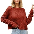 thumbnail image 1 of Tumotour Pullover Sweater for Women Solid Round Neck Long Sleeve Knitted Pullover Cropped Fall Top Winter Sweaters Outfits, 1 of 5