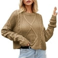 thumbnail image 1 of Tumotour Pullover Sweater for Women Solid Round Neck Long Sleeve Knitted Pullover Cropped Fall Top Winter Sweaters Outfits, 1 of 5