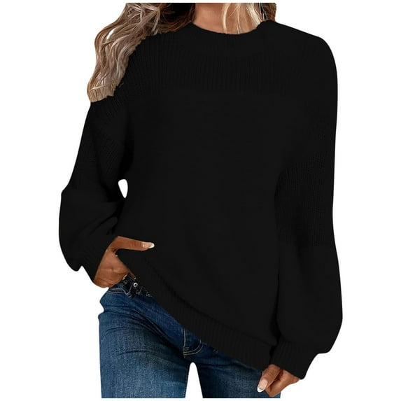 Tumotour Pullover Sweaters For Women Tops Long Sleeve Clearance Women'S Fashion Solid Color Pullover Round Neck Warm Long Sleeve Sweater