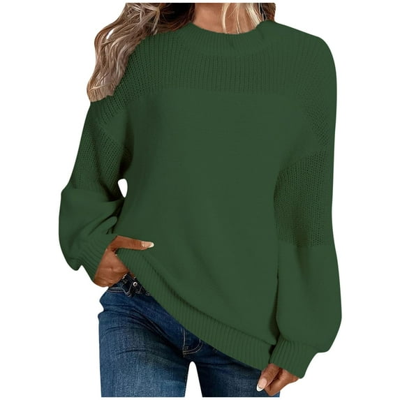 Tumotour Pullover Sweaters For Women Tops Long Sleeve Clearance Women'S Fashion Solid Color Pullover Round Neck Warm Long Sleeve Sweater