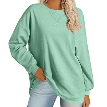 Tumotour Pullover Sweatshirt For Women Solid Color Crew Neck Long Sleeve Sweatshirts Oversized 2024 Trendy Y2K Pullover Tops