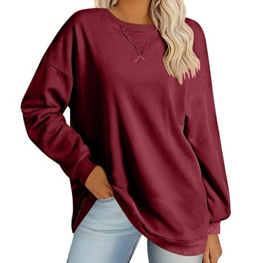 Tumotour Pullover Sweatshirt For Women Solid Color Crew Neck Long Sleeve Sweatshirts Oversized 2024 Trendy Y2K Pullover Tops