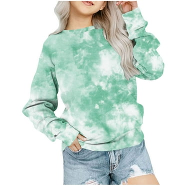 Tumotour Pullover Sweatshirts For Girls Tie-Dye Crew Neck Long Sleeve Tops 2024 Fall Fashion Oversized Casual Printed Comfortable Loose Fit Fashion Pullover Tops