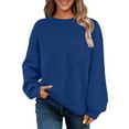 thumbnail image 1 of Tumotour Pullover Sweatshirts For Women Crew-Neck Long Sleeve Drop Shoulder Tops 2024 Fall Winter Casual Solid Color Pockets Textured Sweatshirts, 1 of 7