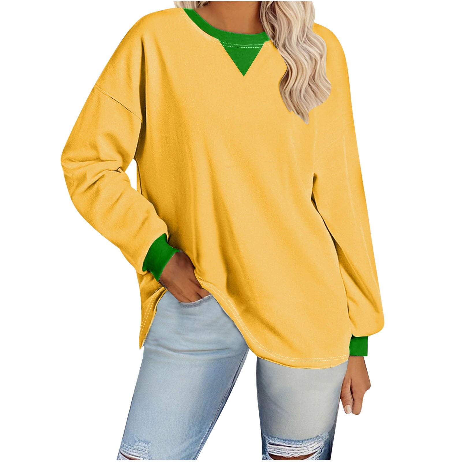 Women's Colorblock Floral Patchwork Sweatshirt - Oversized Crewneck, Long Sleeve, Boho Pullover Top