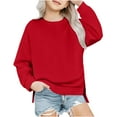 thumbnail image 1 of Tumotour Pullover Sweatshirts For Girls Long Sleeve Crew Neck Side Slit Short Front Long Back Hem Drop Shoulder Tunic Tops Casual Solid Color Loose Fit Lightweight Kids Cute Sweatshirts, 1 of 5