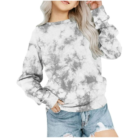 Tumotour Pullover Sweatshirts For Girls Tie-Dye Crew Neck Long Sleeve Tops 2024 Fall Fashion Oversized Casual Printed Comfortable Loose Fit Fashion Pullover Tops
